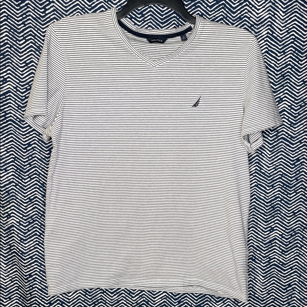 Nautica Black and White Striped Short Sleeve Tee